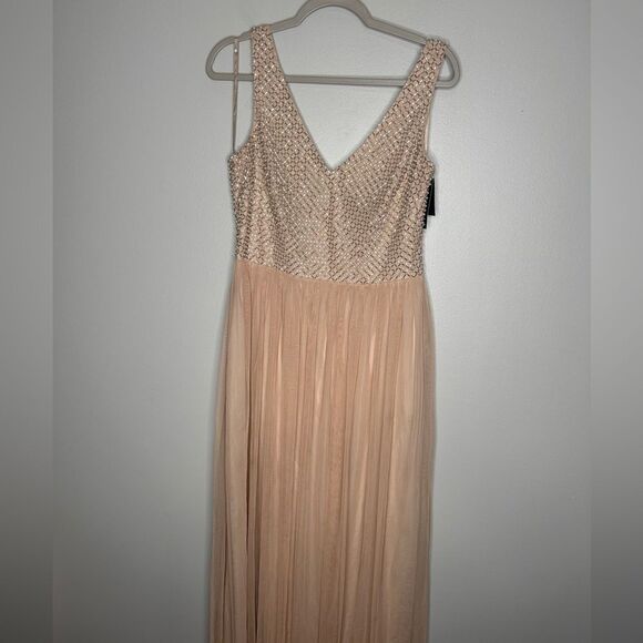 Adriana Papell Pearl Beaded Tulle long Maxi Dress NWT - Picture 5 of 9